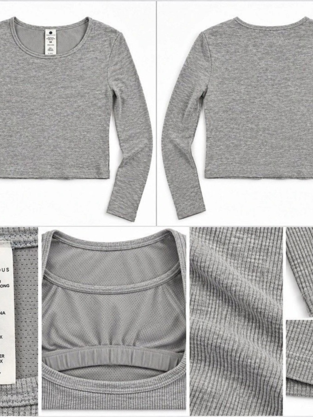 Yogalicious Heavenly Rib Kathleen Women’s M Gray Crop Long Sleeve Athletic Top14
